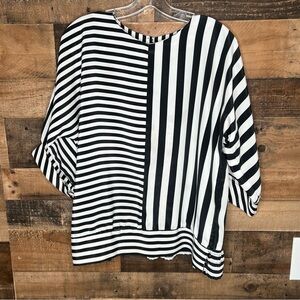 Lady Carol of New York Vintage 80s  Women's Black White Stripe Blouse Medium